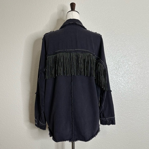 Zara Woman Western Black Denim Studded Fringe Jacket, Sz Small - Picture 8 of 13
